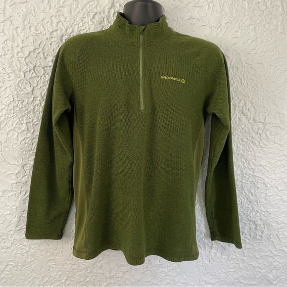 Merrell Men’s Quarter-Zip Pullover Olive Green Hiking Outdoor Sweater Size Small - Picture 2 of 7